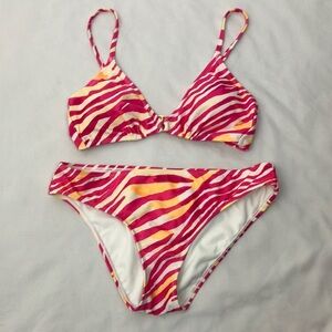 Pink and Yellow Zebra Striped Bikini Set